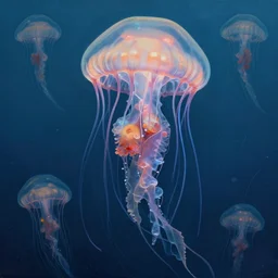 concept art of a jellyfish, highly detailed painting by dustin nguyen, akihiko yoshida, greg tocchini, greg rutkowski, cliff chiang, 4 k resolution, trending on artstation, 8 k