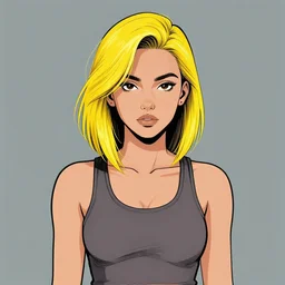 character portrait of a cool latino girl with yellow hair, with a 1 3 9 hairstyle, wearing a tanktop, lesbian, highly detailed, stylized, medium shot, vector line art, clean cel shaded vector art, by ross tron, lois van baarle, artgerm, helen huang, makoto shinkai, ilya kuvshinov, rossdraws