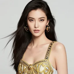 A beautiful portrait of estelle chen as a Versace fashion model Spring/Summer 2012, digital art by Eugene de Blaas and Ross Tran, vibrant color scheme, highly detailed, in the style of romanticism, cinematic, artstation, Greg rutkowski
