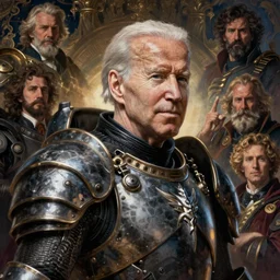portrait of joe biden goth cyborg with white hair in warhammer armor, art by kuvshinov ilya and wayne barlowe and gustav klimt and artgerm and wlop and william - adolphe bouguereau, movie poster, epic cinematic