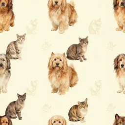 a pattern of dogs and cats, vintage style