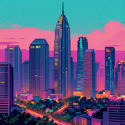 bangkok skyline cyberpunk pixel art