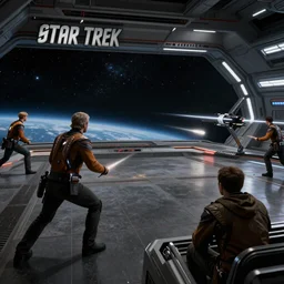 star trek space battle scene, gritty, 4 k, cinematic lighting,