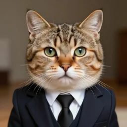 high detail shot of a cat wearing a suit, realism 8k