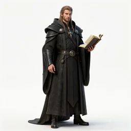 noble warlock with dark tome, detailed 3d character render, full body, standing, isolated on a pure white background, centered, whole figure in frame, sharp focus, studio lighting