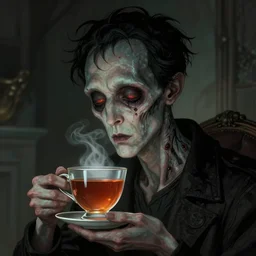 portrait of unseen lovecraftian horror having his / her cup of tea, defined neck and face, art by todd mcfarlane in the year 3 0 0 0