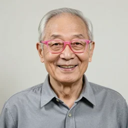 a portrait of a happy old man, pink glasses by ruan jia
