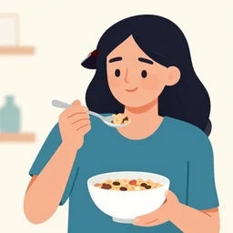 a vector based illustration of a woman eating a bowl of cereal, by sachin teng and loish, vibrant, vector art, award winning, stunning, trending on art station, highly detailed