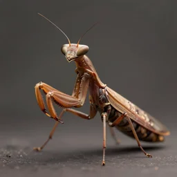 portrait of an anthropomorphic insectoid, predatory praying mantis, brown exoskeleton, flat triangle - shaped head, concept art, deep focus, fantasy, intricate, highly detailed, digital painting, artstation, matte, sharp focus, illustration, art by marc simonetti