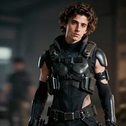portrait photograph of TIMOTHEE CHALAMET wearing provocative techwear, enhanced sharpness, octane render, unreal engine 5, 8K UHD, harnesses and garters, tactical vests and holsters, retrofuturism, brutalism, cyberpunk, sigma 85mm f/1.4, 15mm, 35mm, tilted frame, long exposure, 4k, high resolution, 4k, 8k, hd, close up, highly detailed, full color, harsh light and shadow, intoxicatingly blurry