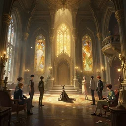 a room in a castle, stephen bliss, unreal engine, fantasy art by greg rutkowski, loish, rhads, ferdinand knab, makoto shinkai and lois van baarle, ilya kuvshinov, rossdraws, tom bagshaw, alphonse mucha, global illumination, radiant light, detailed and intricate environment