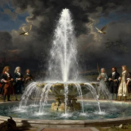 magical fountain. by henriette ronner - knip, by william henry hunt, by rembrandt, by joseph mallord william turner, by konstantin razumov, concept art,