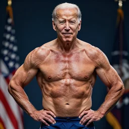 Extremely muscular Joe Biden bodybuilder.