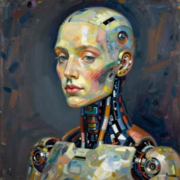 portrait of a robot by egon schiele in the style of frank frazetta