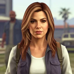 Highly detailed portrait of homeless Sofia Vergara, in GTA V, Stephen Bliss, unreal engine, fantasy art by Greg Rutkowski, Loish, Rhads, ferdinand knab, Makoto Shinkai and Lois van baarle, ilya kuvshinov, rossdraws, Tom Bagshaw, global illumination, radiant light, detailed and intricate environment