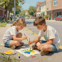 kids in the street in summer, painting by robert vickrey