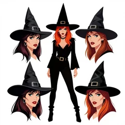 witches, detailed faces, psychobilly, rockabilly, punk, full body, white background, vector art, illustration by frank frazetta