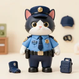 action figure of police cat with accessories