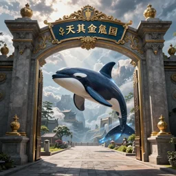 The gate to the eternal kingdom of orcas, fantasy, digital art, HD, detailed.