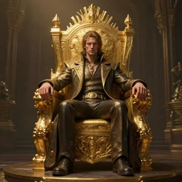 highly detailed portrait of a lonely man sitting on a golden throne, unreal engine, fantasy art by greg rutkowski