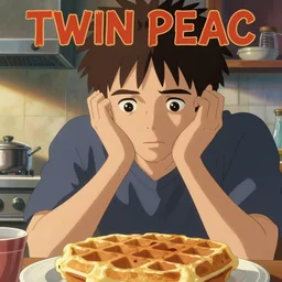 twin peaks poster by michael whelan and tomer hanuka, close up portrait of man looking at a waffle, confused, inside a kitchen, full of details, by makoto shinkai and thomas kinkade, matte painting, trending on artstation and unreal engine