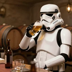 stormtrooper and hot blonde drinking beer in a wine cellar, romantic, cozy, inviting, detailed, beautiful, atmospheric, impressionism, watercolor by vladimir volegov, inspired by ralph mcquarrie