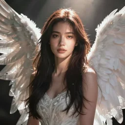 beautiful female angel, Philippine, asymmetrical face, ethereal volumetric light, sharp focus