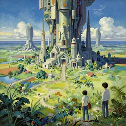 A beautiful landscape painting of dystopian future by Alfons Maria Mucha and junji ito and Makoto Shinkai