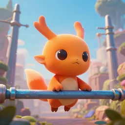 orange cute spirit axie pet behind a electricity barrier, fantasy, style artstation, style greg rutkowsk, octane render, unreal engine 6, epic game graphics, fantasy, conceptual art, ray tracing