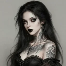 portrait of a sexy goth girl with tattoo, intricate, elegant, highly detailed, digital painting, artstation, concept art, smooth, sharp focus, illustration, art by artgerm and greg rutkowski and alphonse mucha and william - adolphe bouguereau