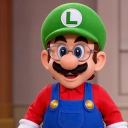 film still of larry david wearing his glasses as luigi wearing a green hat with an l on it in super mario bros movie 1 9 9 3, 4 k