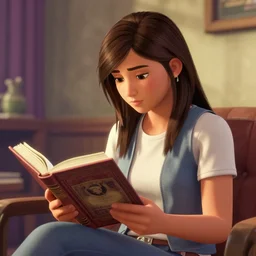 a girl reading a book in the gta 5 style, anime, disney, pixar, 8 k, hd, dof, kodak film, volumetric lighting, subsurface scattering, photorealistic, octane render, details