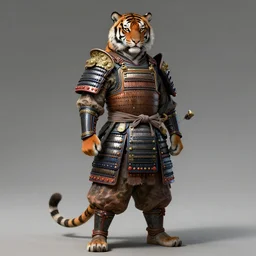 a detailed full-body photo of anthropomorph tiger wearing heavy samurai armor, ultra detailed,  by Greg Rutkowski and Peter Mohrbacher and Tony Sart