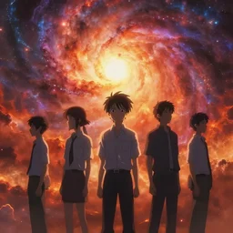 anime scene background, anime painting, 3d render, hyper realistic, dramatic lighting, the sky is a nebula on fire, 8k hdr pixiv dslr photo by Makoto Shinkai ilya kuvshinov and Wojtek Fus, digital art, concept art,