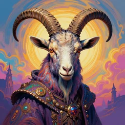 a psychedelic portrait of omin dran skeletal mind flayer goat, vibrant color scheme, highly detailed, in the style of romanticism, cinematic, artstation, moebius, greg rutkowski