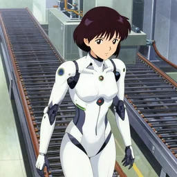 a female android leaving assembly chain, digital drawing and coloring, mamoru oshii ghost in the shell, ethereal and neons lights