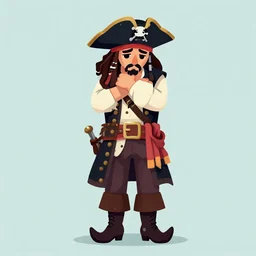 aesthetic full body digital illustration of a sad pirate hanging his head and sitting on a prison cot by magali villeneuve, centered, concept art, deviantart