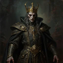 the decaying king of the necromancers, portrait, horror art, realism, unreal engine, oil on canvas, dramatic, cinematic shot, ambient lighting, apocalyptic, ornate and elegant, intricate clothing, very detailed, 4 k ultra hd, digital art, trending on artstation