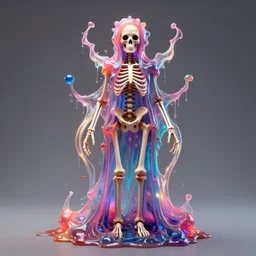 jelly rococo gel skeleton draped in arching plasma and colorful auras, liquid, drippy, scifi 3 d paint spray by beeple, fernando botero, jeff koons, ivan shishkin, m. c. escher