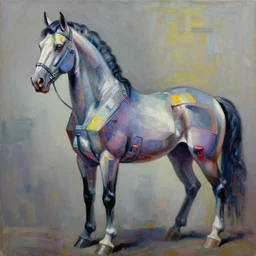 a beautiful painting cyberpunk horse, by picasso realistic oil painting