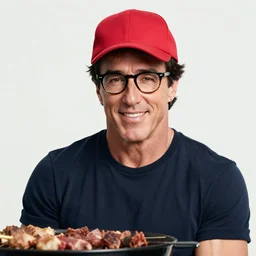 a photograph of a young sylvester stallone with wayfarer glasses and red baseball cap having a barbecue, by floro dery, shoji kawamori, and greg rutkowski, artstation, concept art, high quality illustration, mtmte, cover art