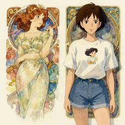 coherent, when marnie was there, t - shirt and shorts, studio ghibli, pixar and disney animation, sharp, disney concept art watercolor illustration by mandy jurgens and alphonse mucha and alena aenami, pastel color palette, dramatic lighting, highly detailed