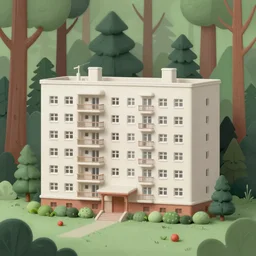 beautiful matte painting of cute soviet block of flats hrushevka in end of forest by ivan shishkin and thomas kinkade,