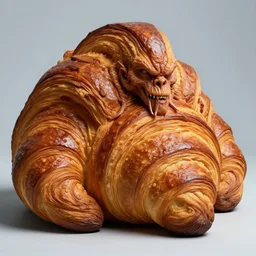 a giant croissant human lovecraftian monster, photorealistic, ultra high resolution, ultra detailed
