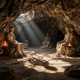 cave of plato. bonfire shadows. cinematic light