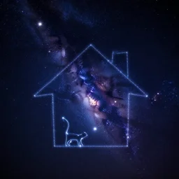 a constellation of stars in the shape of a housecat, night sky, nebula in background