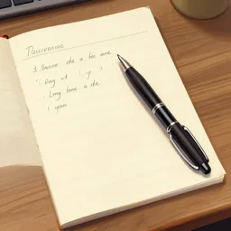 an aesthetic! painting of a pen on top of some notes written on paper on top of a wooden table, detailed digital art, trending on artstation.