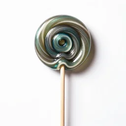 iridescent lollipop, commercial catalog photo, isolated on a pure white background, centered, entire object in frame, sharp focus, soft studio lighting