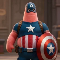 patrick star as captain america, movie still, high quality, 4 k