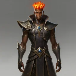 a highly detailed illustration of attractive young african guy with flat top flaming hair, dramatic standing pose, intricate, elegant, highly detailed, centered, digital painting, artstation, concept art, smooth, sharp focus, league of legends concept art, wlop